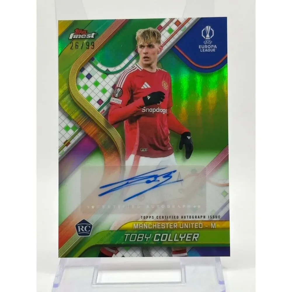 2024 Topps Finest UEFA Toby Collyer Rookie Neon Green Auto 26/99 SP Man United - Picture 1 of 2